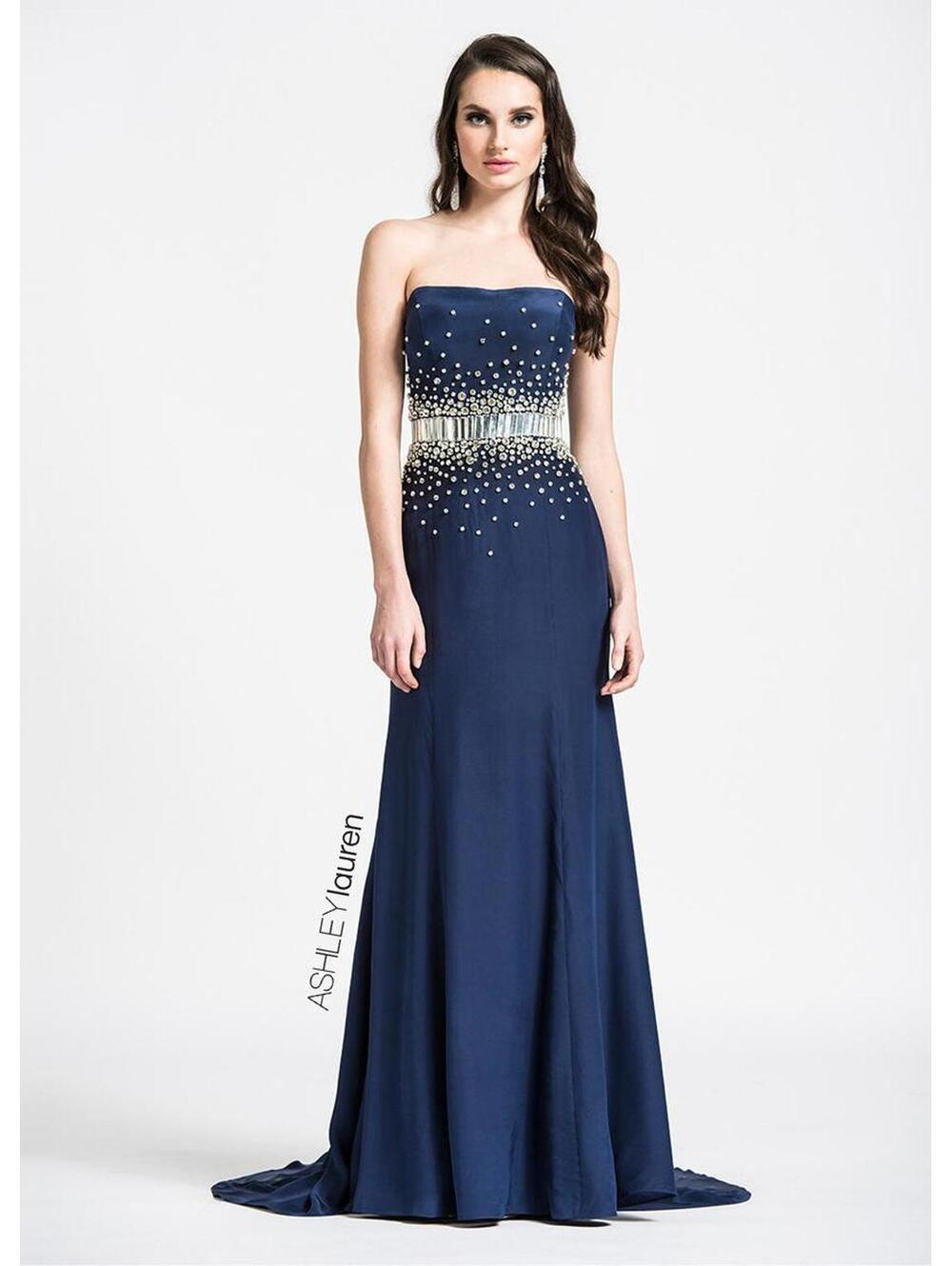 Ashley Lauren 1078 Blue Mermaid Silk Prom Gown Pageant $880 sz 4 NWT Beaded